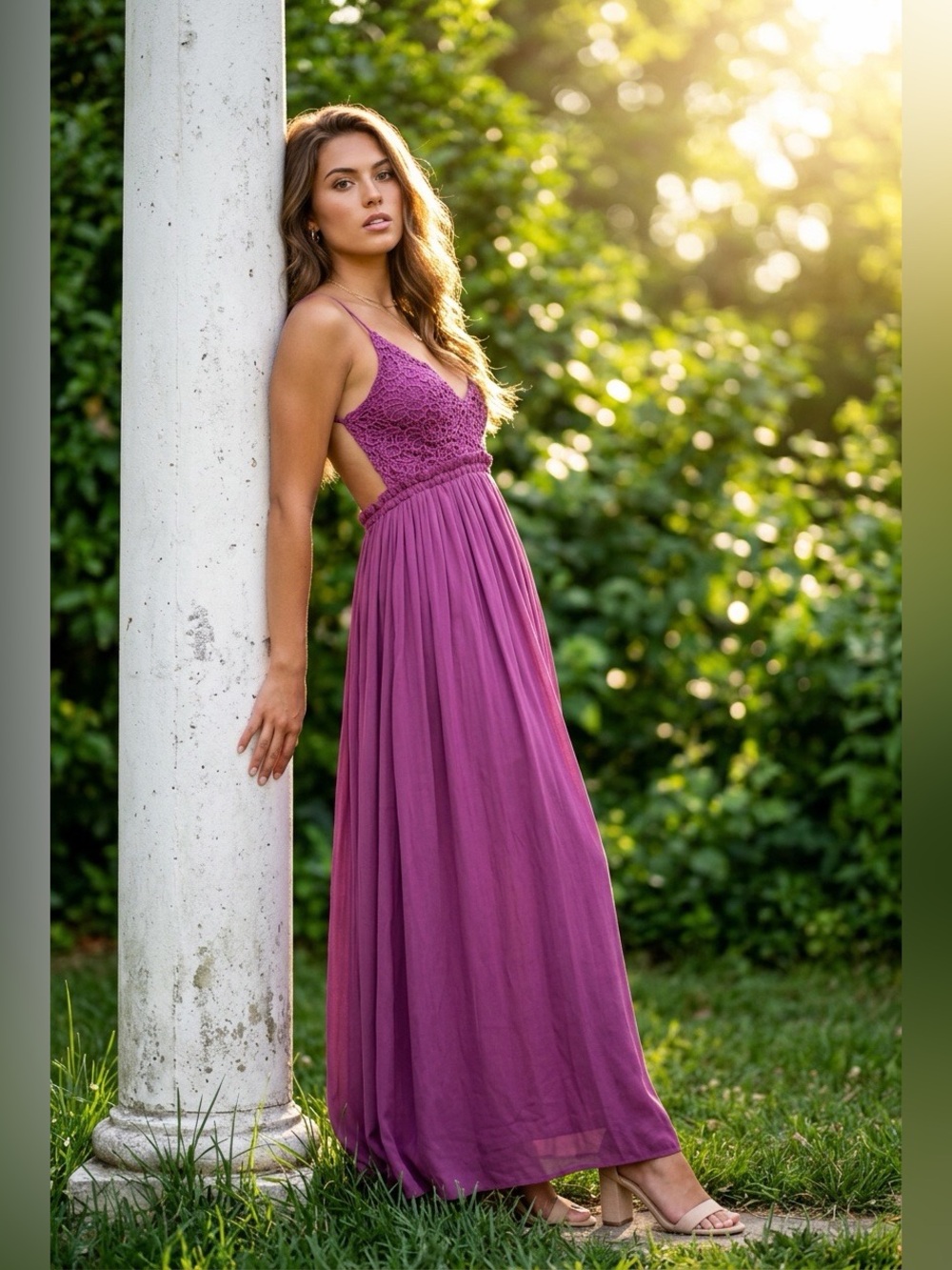 NWT Windsor Berry Crochet Lace Open Back Maxi Dress XS